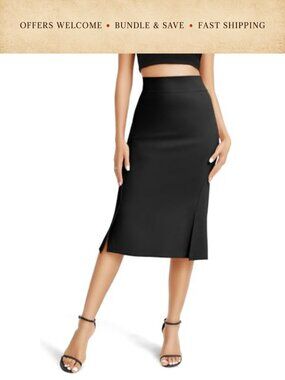 Fishtail Pencil Skirt High Waist Bodycon Midi Slit Stretch Office